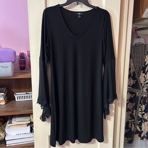 MSK Black Long Sleeve V-Neck Dress with Lace Cuffs